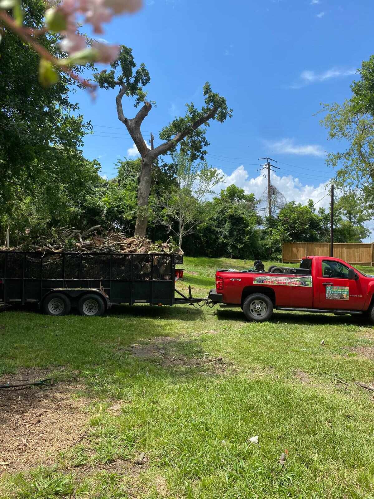 work truck hauling tree debris